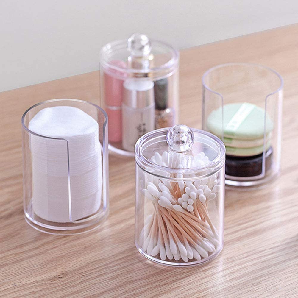 3Pcs Clear Acrylic Makeup Pads Container Organizer,Plastic Cotton Ball and Swab Holder with Lid Bathroom Jar Storage Beauty Makeup Organizer Storage for Cotton Balls,Swabs,Q-Tips,(Transparent) Transparent