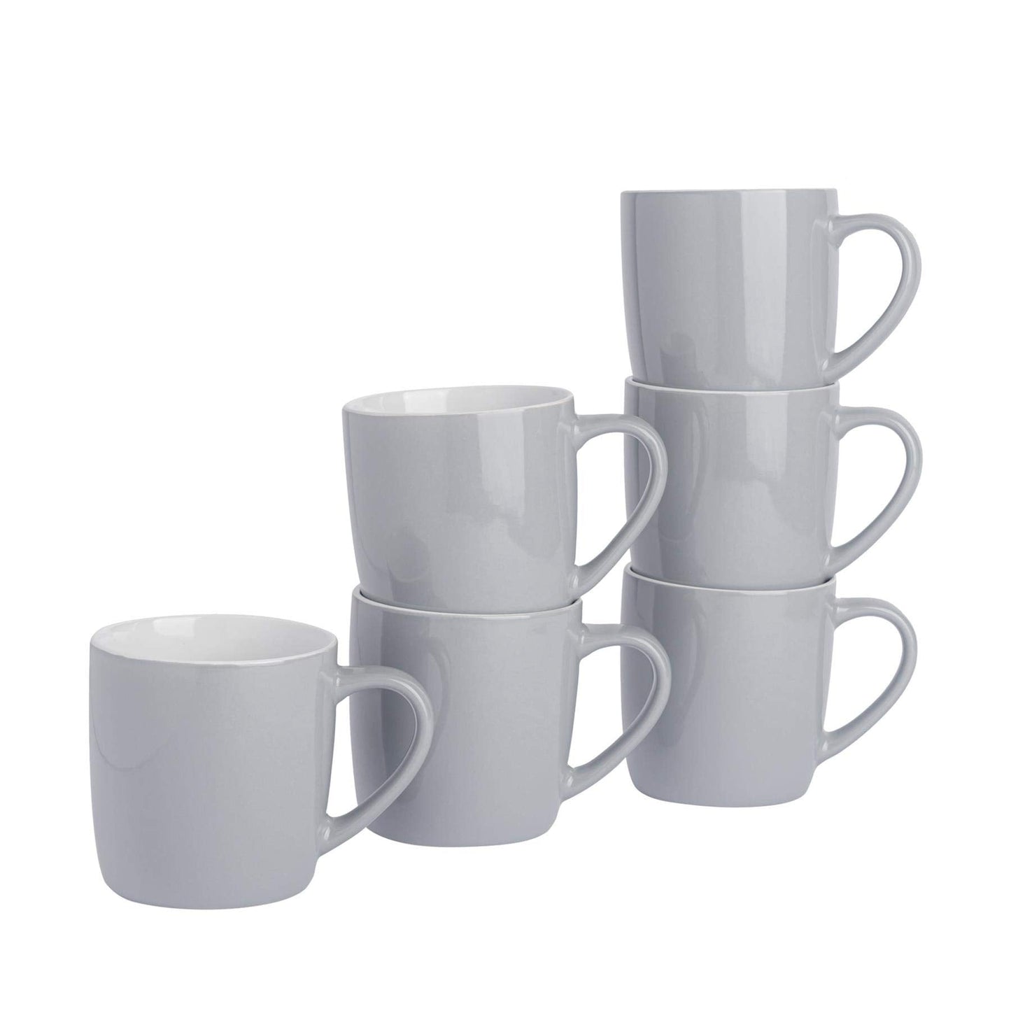 Argon Tableware 6x 350ml Coloured Coffee Mugs - Ceramic Stoneware Tea Latte Cappuccino Cups Set with Handle (Grey) Grey