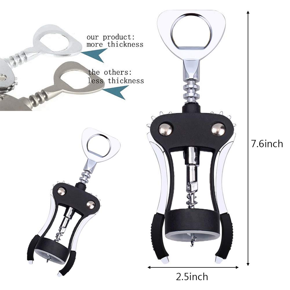 Foho Wine Opener, Multifunctional Wing Corkscrew Wine Bottle Opener for All Cork Stoppered and Beer Cap Bottles, Luxury Waiter Corkscrew with Stopper Set for Wine Enthusiast, Waiters - Black