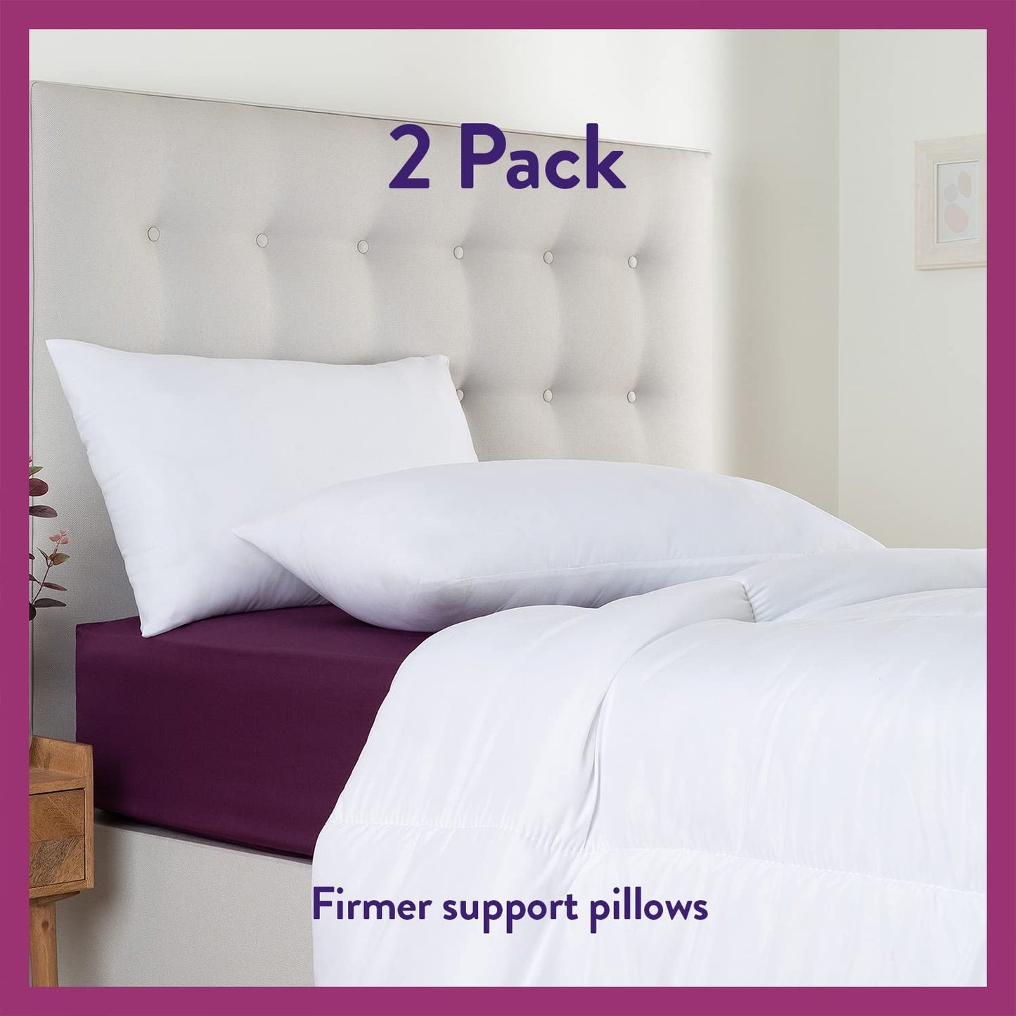 Slumberdown Feels-Like-Down Super Support Pillows 2 Pack - Firm Support Side Sleeper Pillows for Neck and Shoulder Pain Relief - Supportive, Hypoallergenic, UK Standard Size (48cm x 74cm) Super Support - Feels Like Down