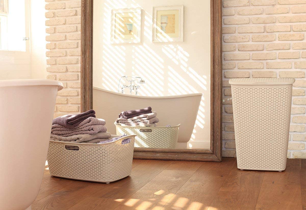 Curver My Style 55 Litre Rattan Effect Laundry Hamper, Vintage White 55L Hamper Single