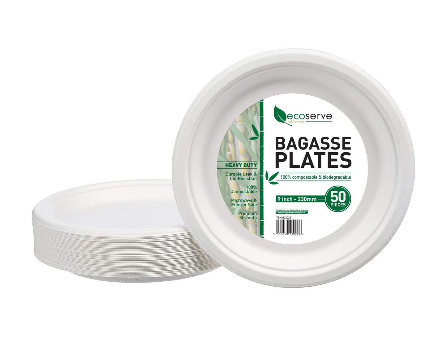 ecoserve tableware Paper Plates | White Bagasse Plates | Eco-Friendly, Biodegradable, and Compostable | Perfect for Picnics, BBQs, and Parties | 9 Inch 50 Plates