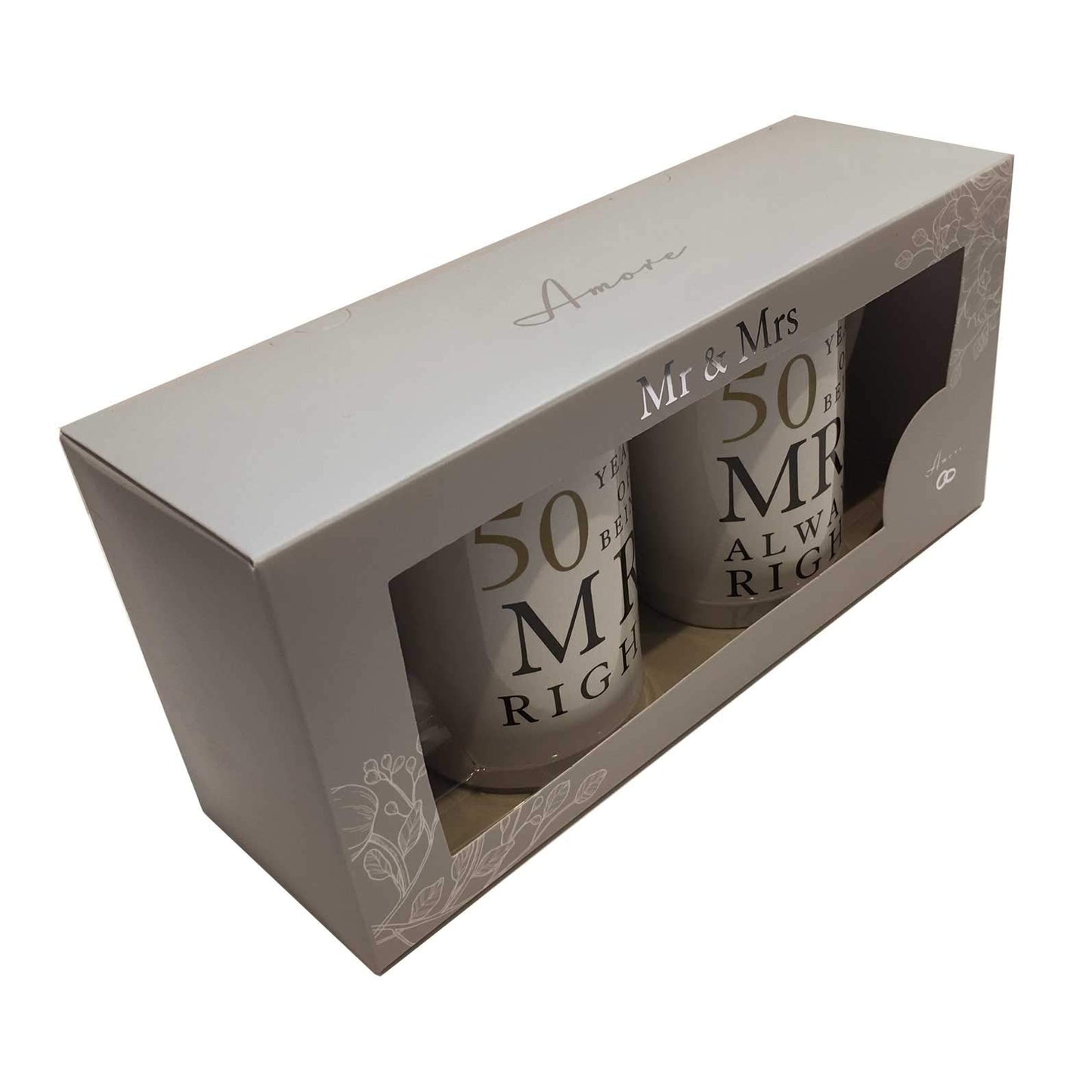 50 Years Mr & Mrs Mugs Amore Mug Set In A Gift Box Golden Anniversary