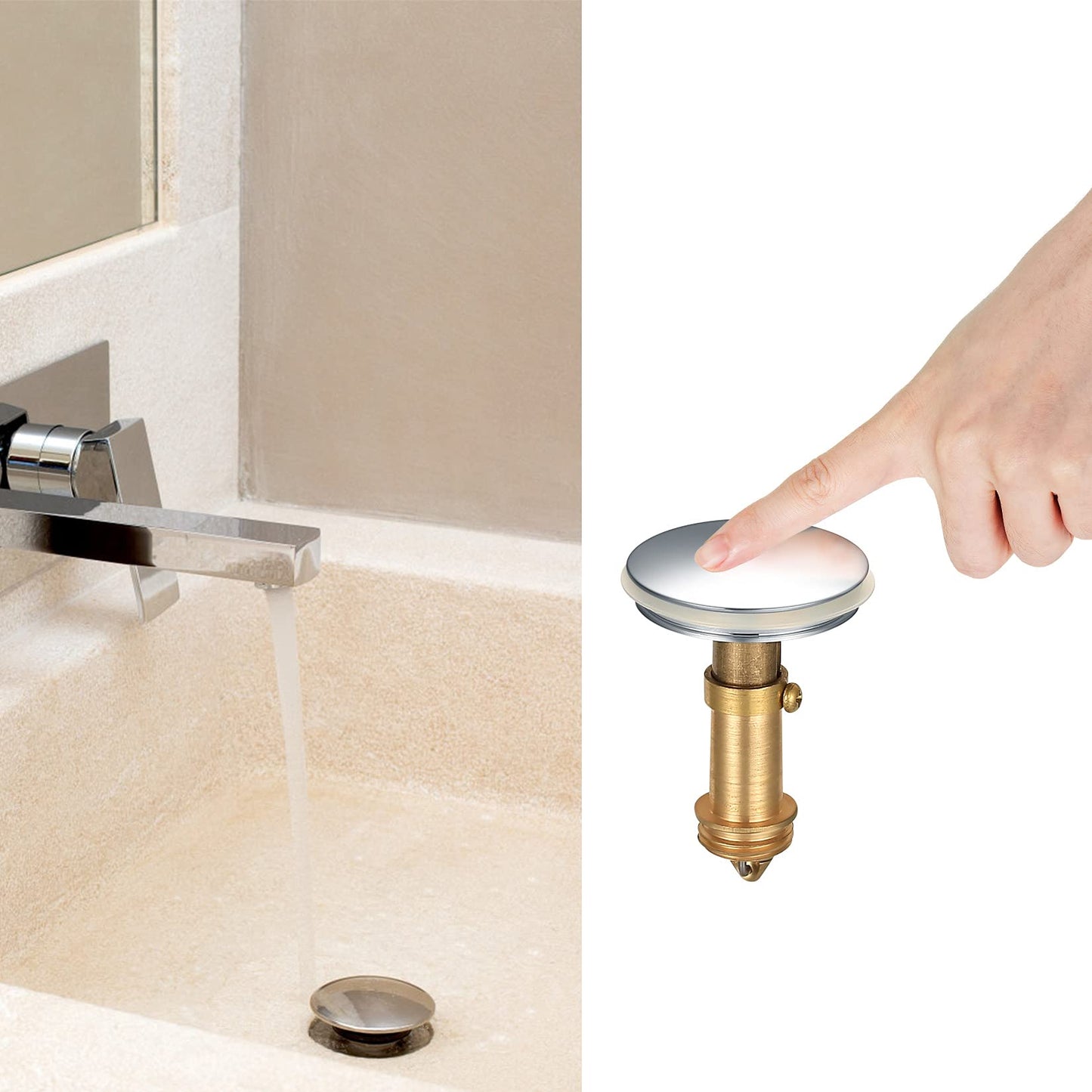 2Pcs Pop Up Sink Plugs, Bathroom Push Drain Stopper Plugs, 38mm Click Clack Plug Sprung Stopper, Basin Sink Button Plugs for Kitchen Bathroom Washbasin Bath, Solid Brass Chrome Plating 2