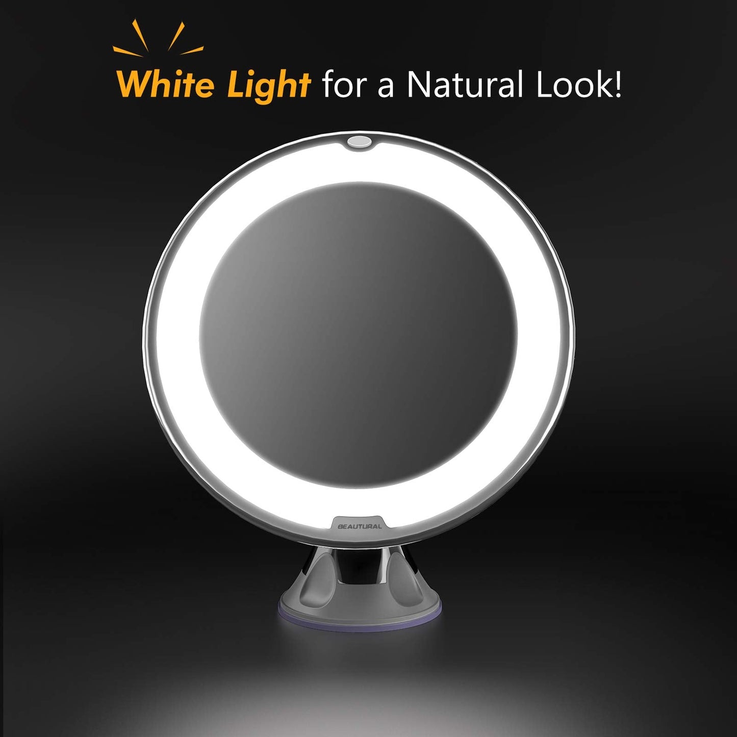 BEAUTURAL Makeup Mirror, 10X Magnifying Lighted Vanity Daylight White LED, Portable Illuminated Bathroom Mirror, 360 Degree Swivel Rotation and Locking Suction