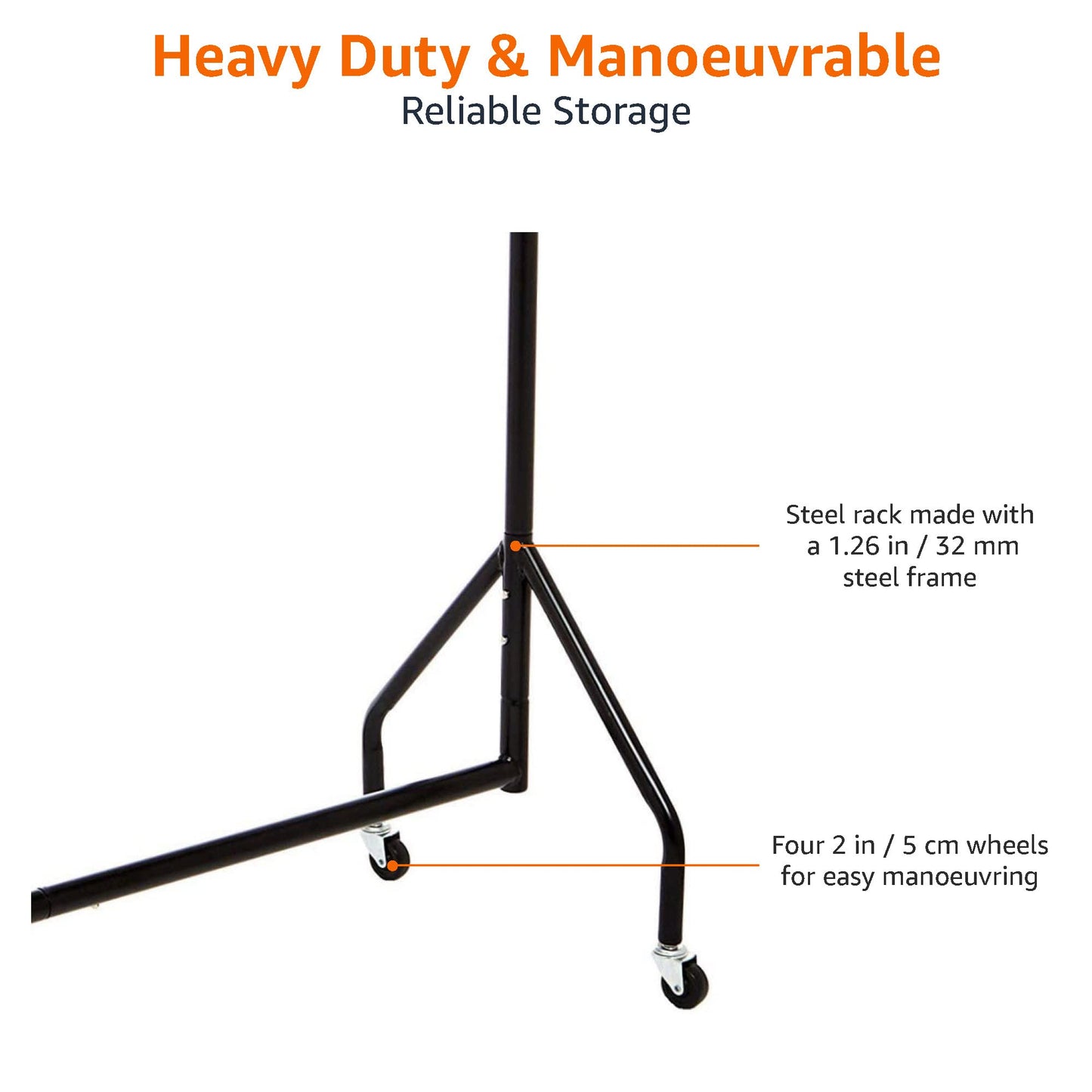 Amazon Basics Heavy Duty Clothes Rail Garment Rail, 1.21 x 1.52 m, Black