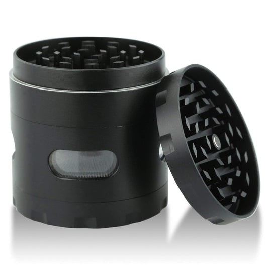 DCOU Premium Herb Grinder 2.2 Inches 4 Piece with Pollen Catcher Durable Zinc Alloy Grinder Spice Grinder (Black) Black