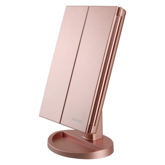 deweisn Lighted Vanity Makeup Mirror with 3X/2X/1X Magnification, 21 LED Lights and Touch Screen Dimmable Mirror, Two power Supply Mode Tabletop Makeup mirror,Travel Cosmetic Mirror(Rose Gold) Rose Gold