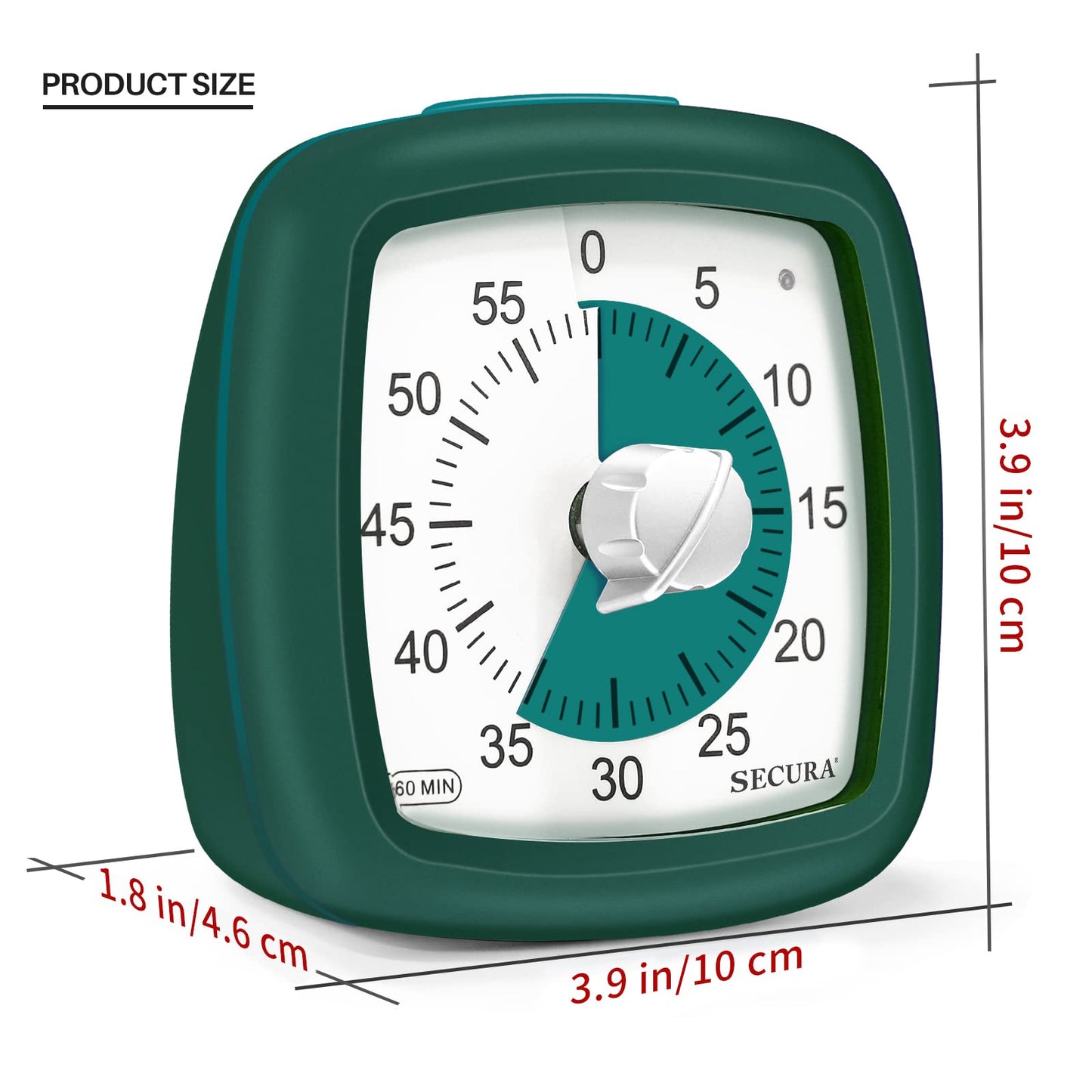 Secura 60-Minute Visual Timer, Silent Study Timer for Kids and Adults, Time Clocks, Time Management Countdown Timer for Teaching (Dark Green & Dark Green) Dark Green & Dark Green