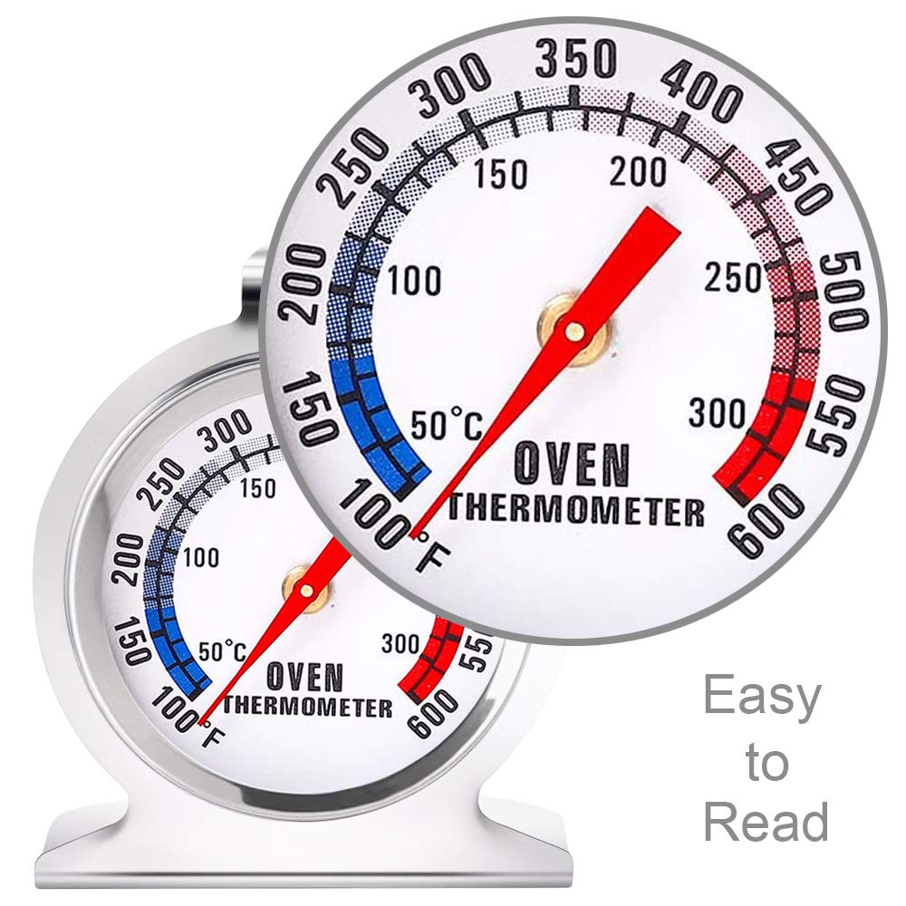 Anvin Oven Thermometers Large Dial Oven Grill Monitoring Cooking Thermometer with Dual-Scale 50-300°C/100-600°F for BBQ Baking, Hooks or Stands Alone Thermometers Durable Steel (Pack of 2)