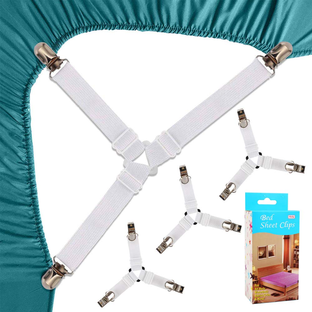 Felly Bed Sheet Clips 4 Pack Triangle Bed Sheet Straps Fasteners Set 3 Ways Mattress Corner Suspenders Grippers Holders White