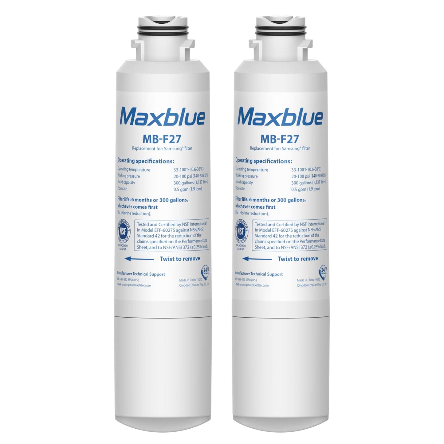 2X Maxblue DA29-00020B Fridge Water Filter, Compatible with Samsung DA29-00020B, HAF-CIN EXP, DA29-00020A, DA29-00019A, DA97-08006, DA97-08043ABC, Kenmore 46-9101, AP5271937, REFSVC, HDX-FMS-2 2 Count (Pack of 1)