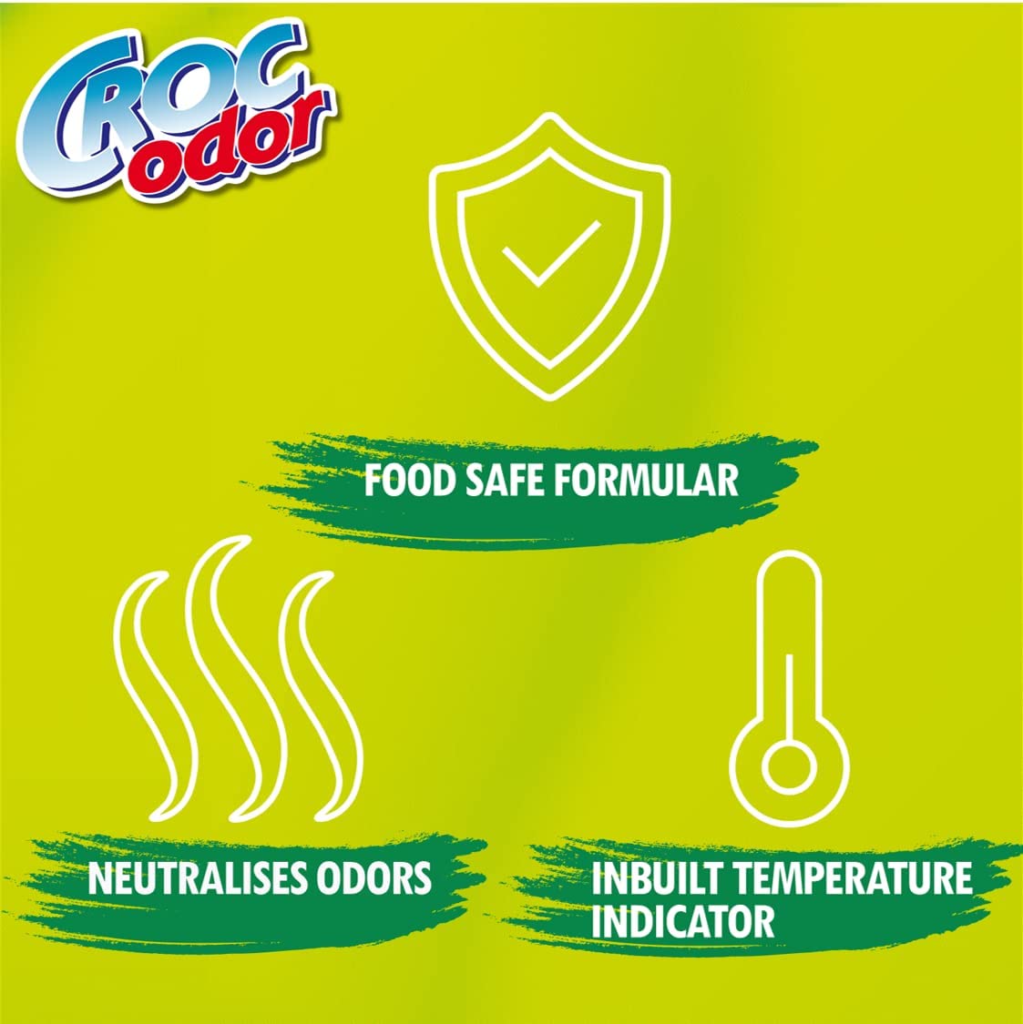 Croc'Odor Fridge Deodoriser, Twin Pack, Unscented, Food Safe Formular with Temperature Indicator - 2 x 33 g, Packaging may vary