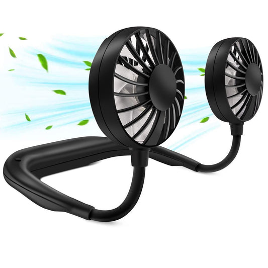 Portable Neck Fan Rechargeable Hanging Neck Fans for Women, Personal Hand Free Handy Cooling Fan Round Neck with Headphone Design, Wearable Neckband Fan for Sports Outdoor, Holiday Travel Essentials Black