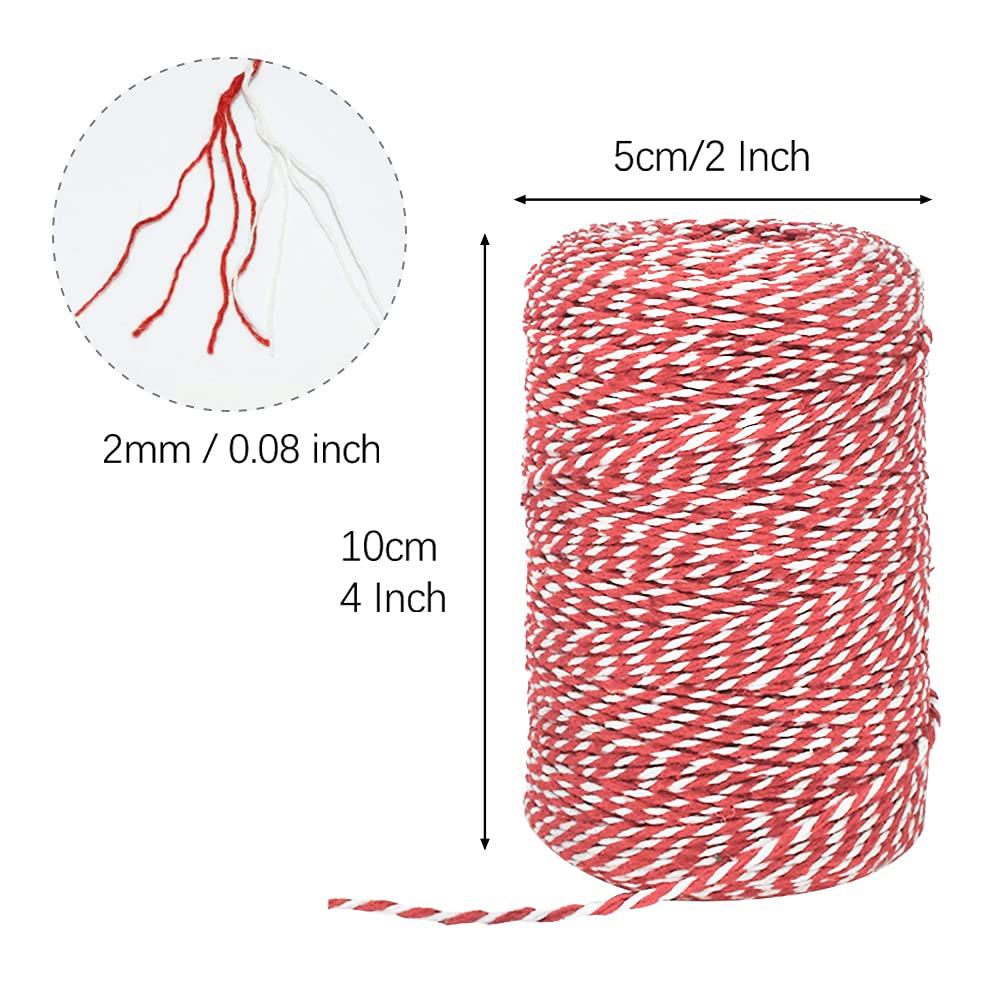 Tenn Well Red and White Twine, 200m Cotton Bakers Twine String Perfect for Kitchen Cooking, Baking, Butchers, DIY Crafts, Wrapping