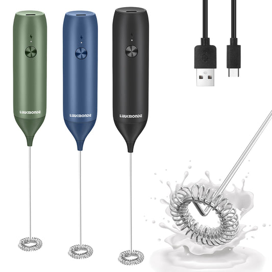 Rechargeable Milk Frother Whisk Handheld with USB-C Cable, Milk Frother Electric with S/S Whisk, 14000RPM Electric Whisk/Coffee Frother for Latte, Matcha, Protein Powder, Hot Chocolate (Black) Black/Rechargeable With Usb