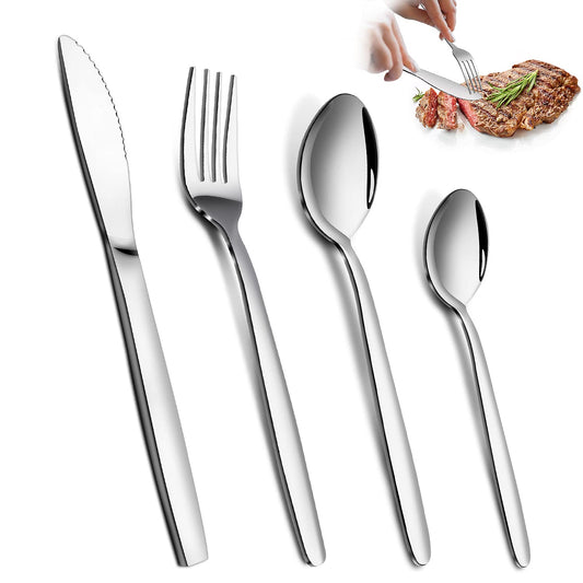 Bestdin 16 Piece Cutlery Set for 4 People, Stainless Steel Knife and Fork Sets, Silverware Set Ideal for Home/Party/Restaurant, Mirror-Polished & Dishwasher-Safe Silver