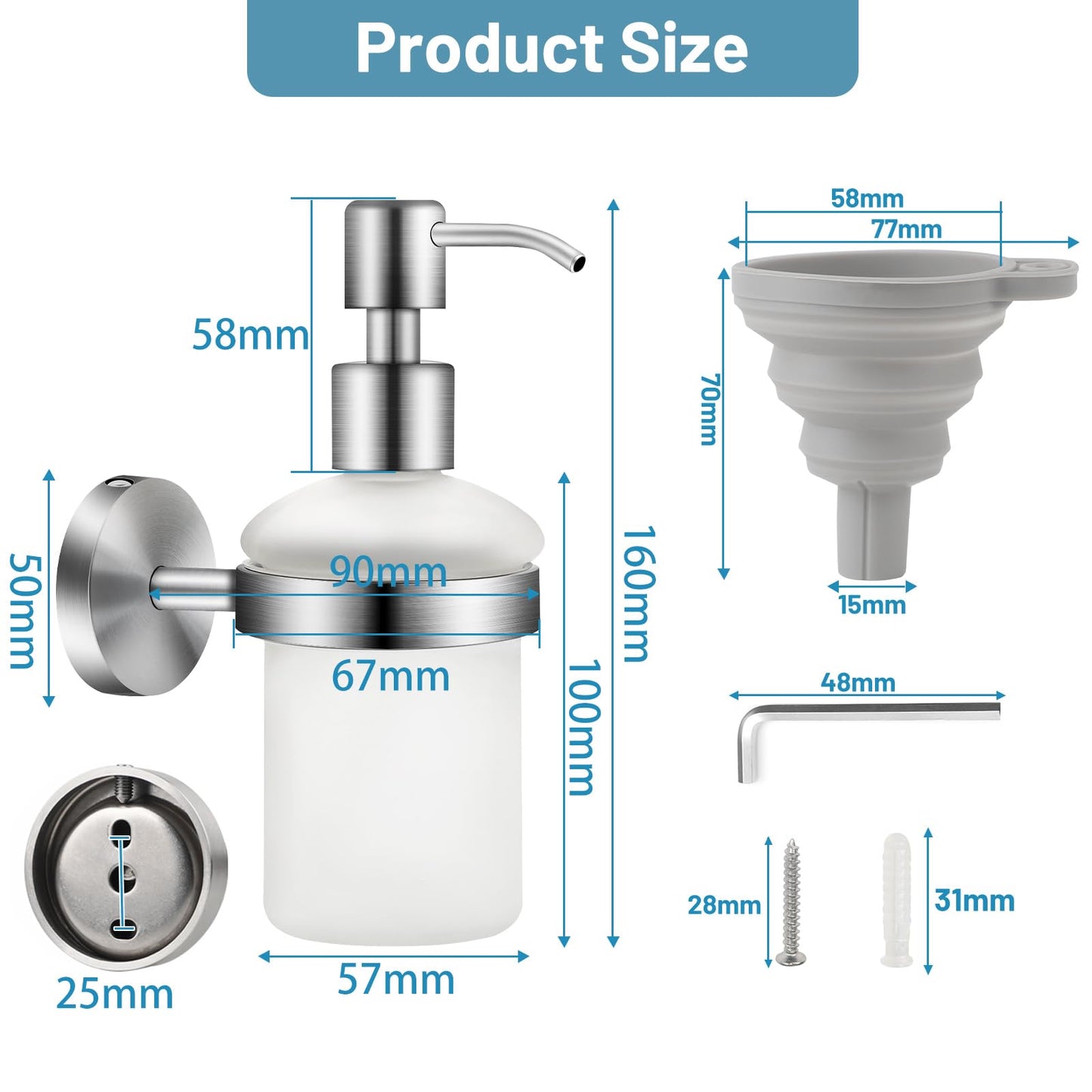 EXLECO Soap Dispenser Wall Mounted Made of 304 Stainless Steel Shampoo Shower Gel Cottle Glass Soap Dispenser Manual Brushed Soap Dish Dispenser Transparent-glass