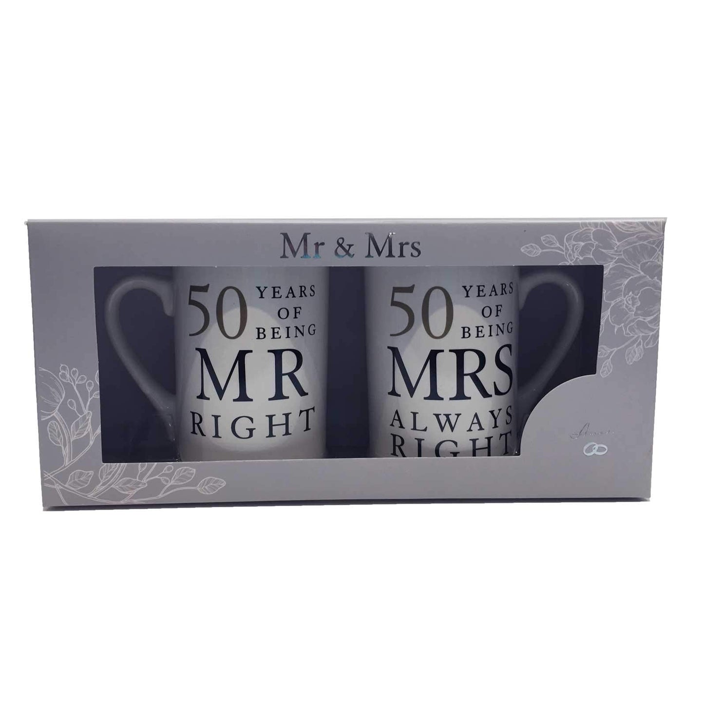 50 Years Mr & Mrs Mugs Amore Mug Set In A Gift Box Golden Anniversary