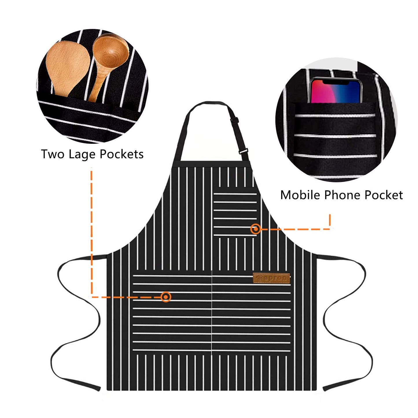 OWill Adjustable Black Apron with Pocket Cooking Kitchen Chef Aprons for Women Men Kitchen Butchers BBQ Restaurant Brown