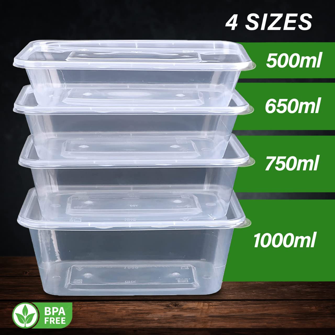 1000ml - Food storage containers - Plastic container with lids - Microwave, Freezer & Dishwasher Safe - Ideal for meal prep & takeaway tubs - Pack of 10 1000 ml