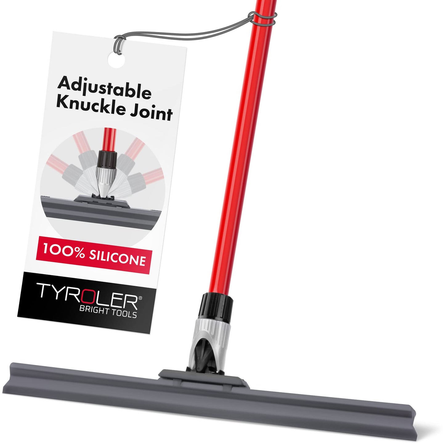 Tyroler Bright Tools Patented Floor Squeegee Heavy Duty 45 Cm, Solid 100% Silicone, New Aluminum Anti-Rust 4 Part Handle, Adjustable Knuckle Joint - Best for Washing, Drying, Bathroom, Wet Room, Floor