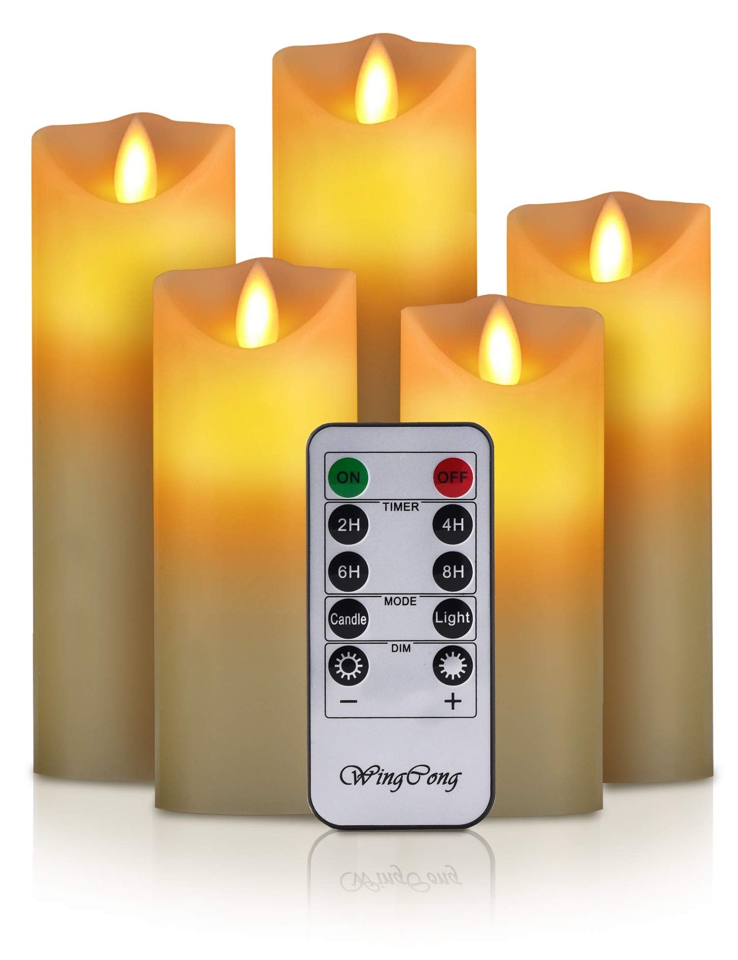 WINGCONG Led Candles, Flameless Candles, 5.5"/6"/6.5"/7"/8" Set of 5 Flameless Flickering Candles Battery Operated with 24 Hour Timer and 10 Key Remote Control, Ivory Real Wax Moving Wick Candles