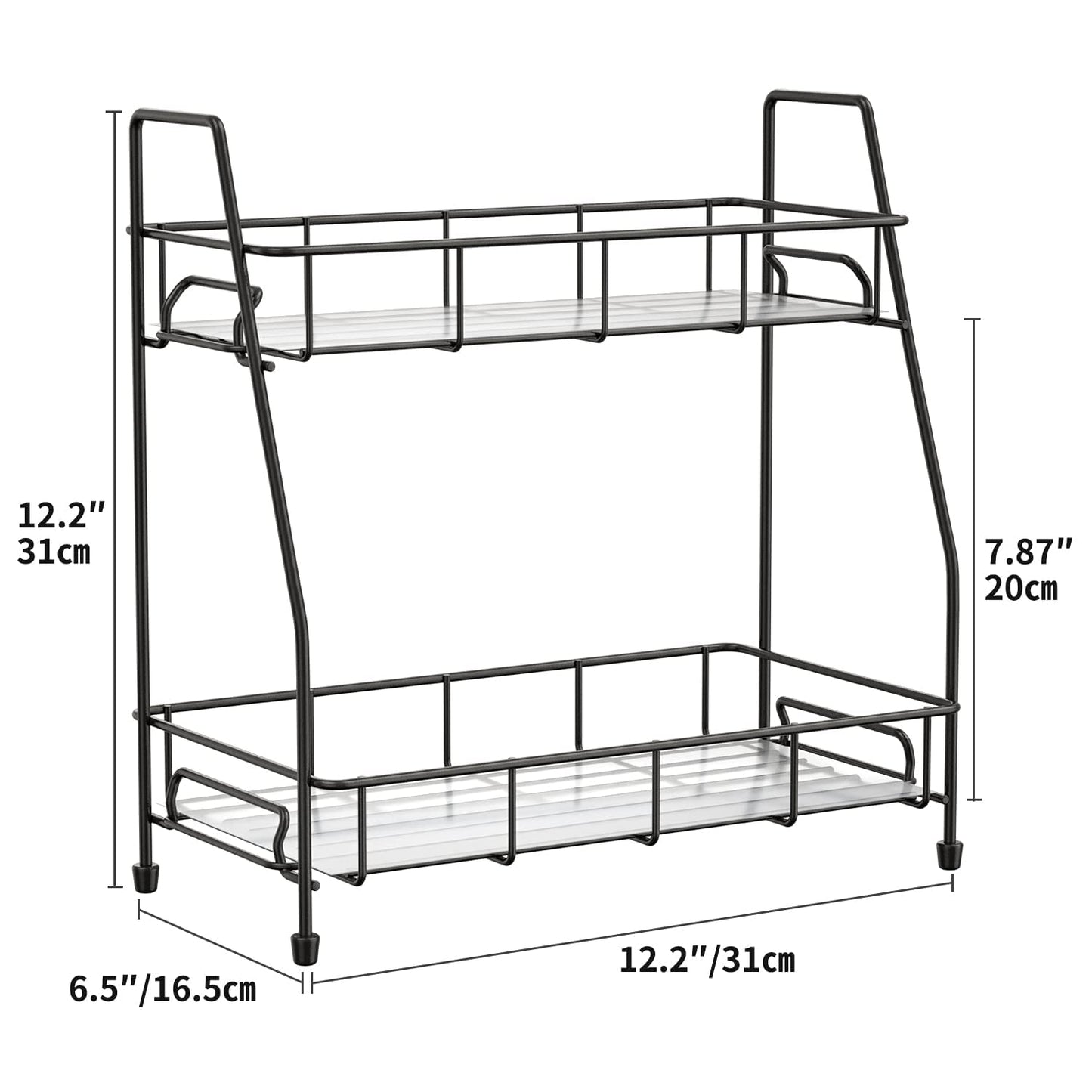 BOKIOVIN 2 Tier Spice Racks Organiser Free Standing for Kitchen Counter, Metal Bathroom Organizer Storage Rack for Countertop(Black) Black