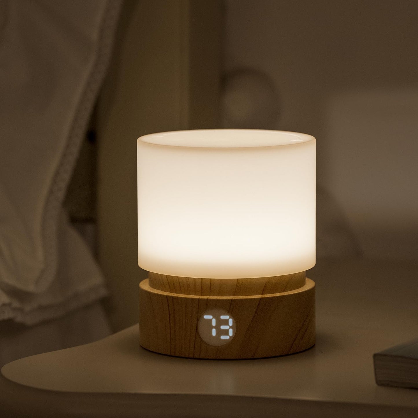 Smilodon Timer Night Light, Small LED Bedroom Lamp, Bedside Table Lamp, Night Light Kids, Baby Breastfeeding, Woodgrain, Dimmable, Battery Operated, Warm Mood Light Color Wood Grain Regular