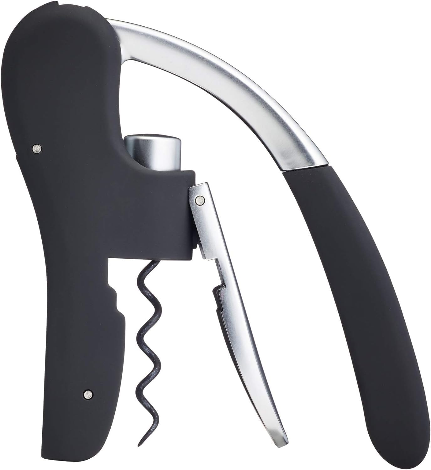 BarCraft Deluxe Corkscrew, Wine Bottle Opener with Built-in Foil Cutter, Black & Chrome