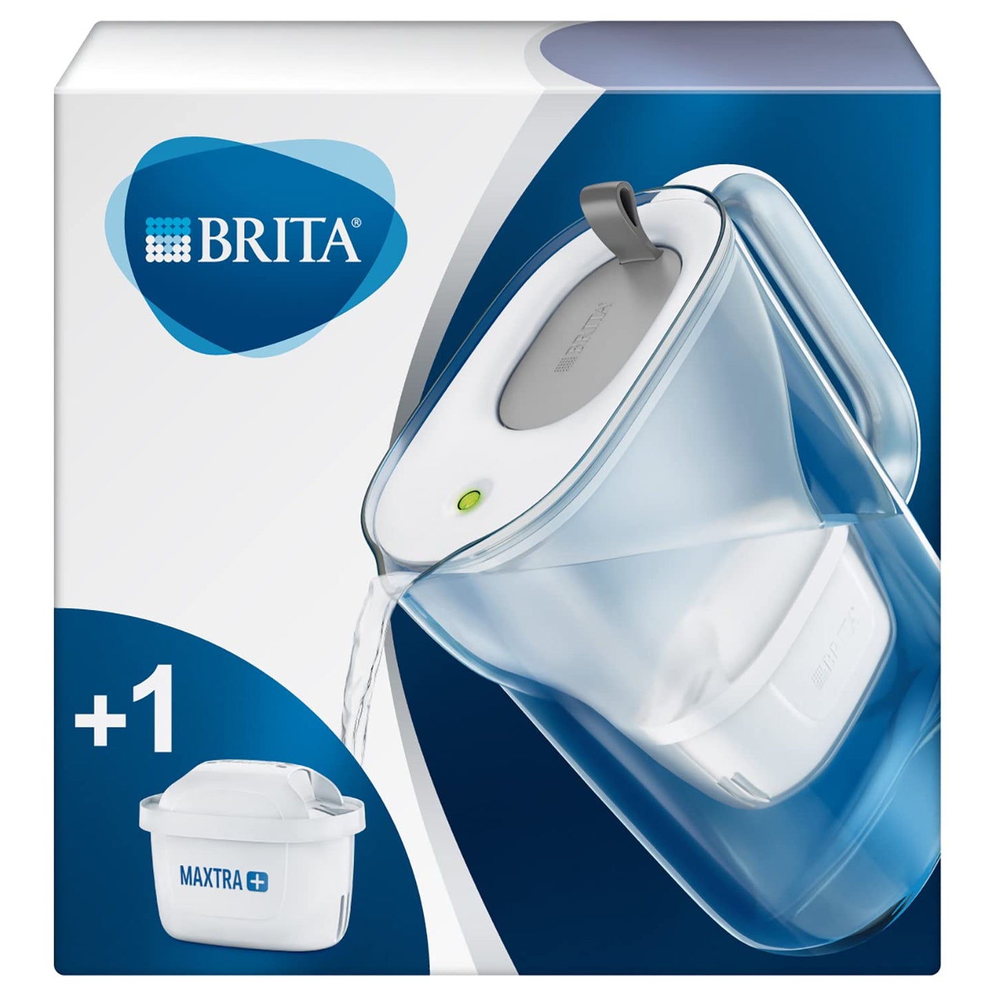 BRITA Style fridge water filter jug for reduction of chlorine, limescale and impurities, 2.4 Litre - Grey Maxtra +