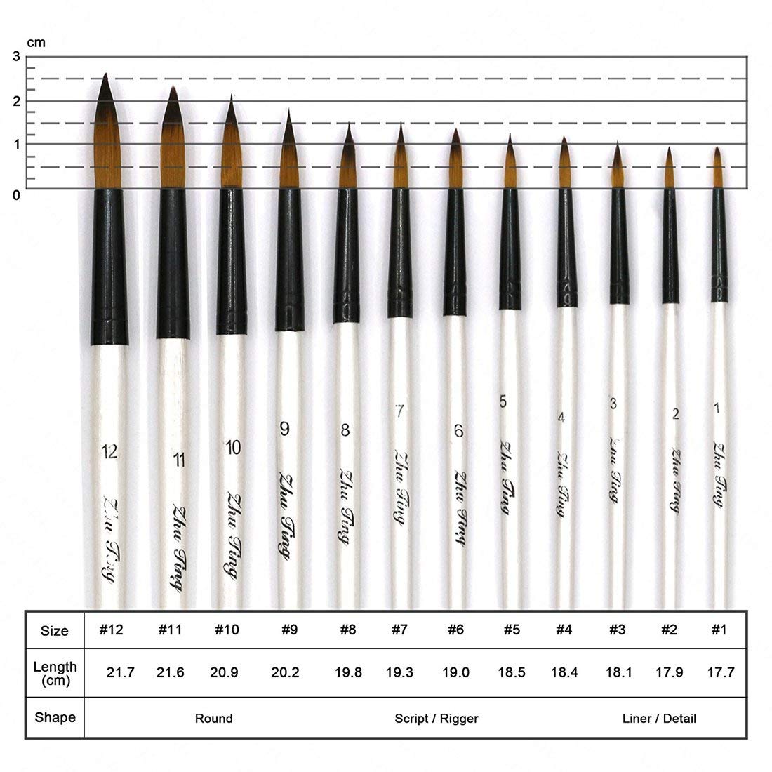 Paint Brushes, ASelected 12pcs Round Paint Brush Set for Watercolor Oil Acrylic Crafts Rock Face Painting (White)