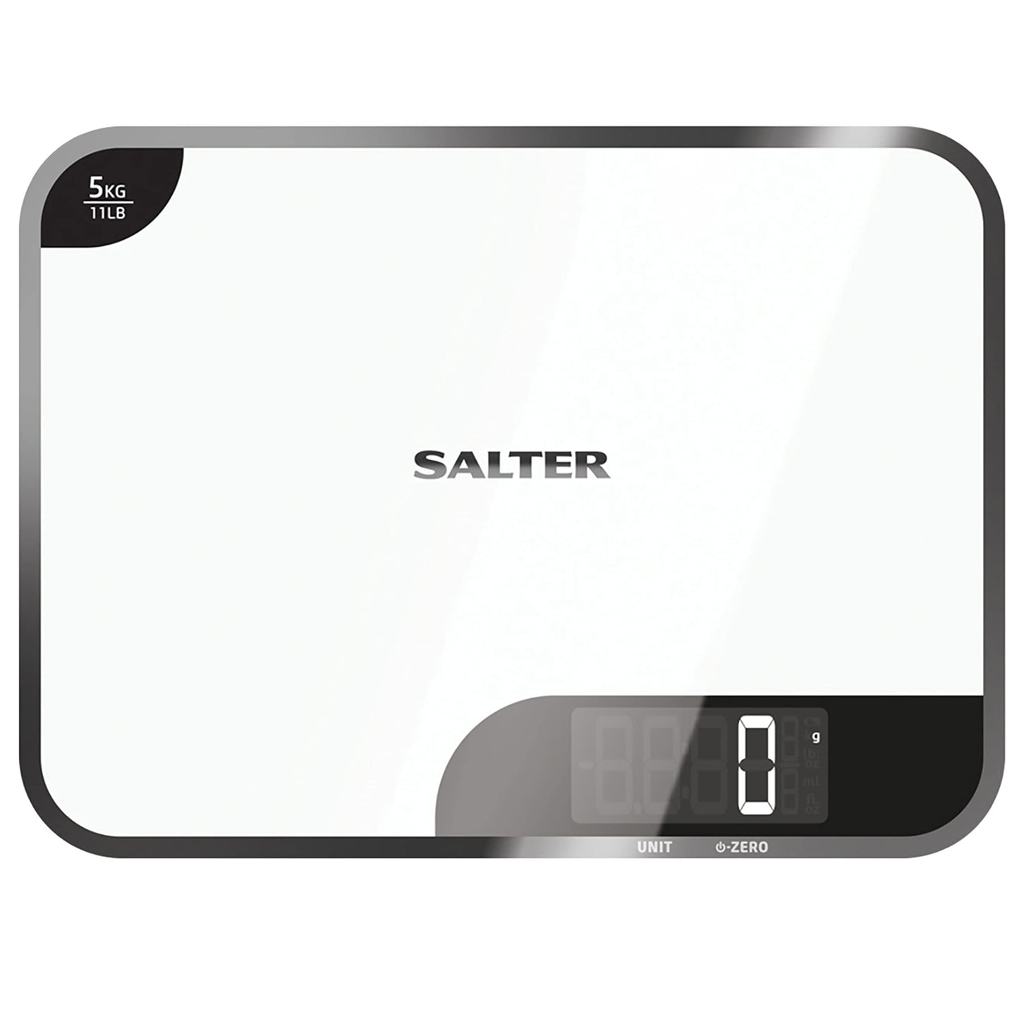 Salter 1064 WHDR Digital Kitchen Scale - 5kg Capacity, Easy Read Display, Add &Weigh/Tare Function, Measure Liquids in ml/fl.oz, Glass Platform For Baking & Cooking, Batteries Included, 17 x 23 x 1cm 5 KG Kitchen Scale and Chopping Board