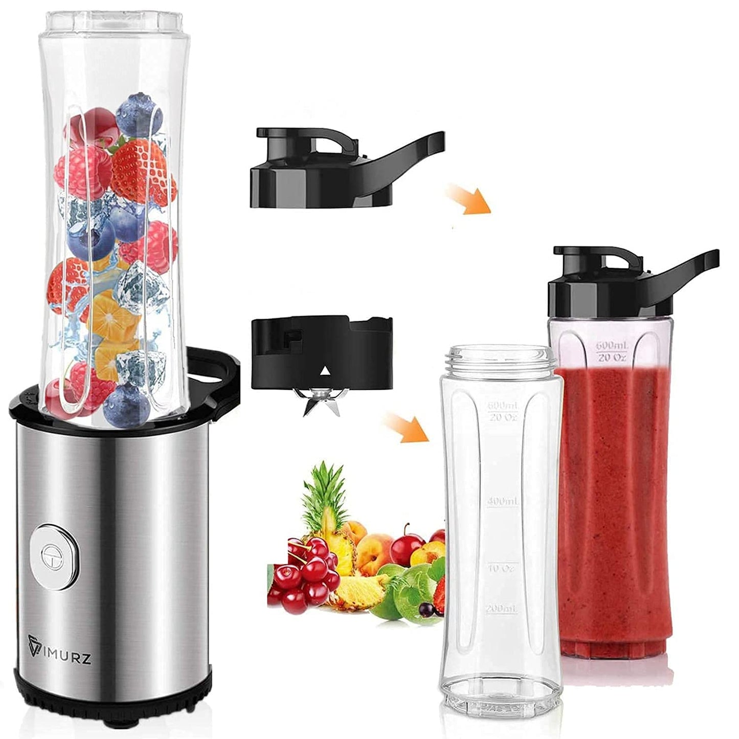 Portable Blender & Smoothie Maker Personal Mini Blender Electric Mixer with 2x600ml Blending Bottles for Smoothie,Milkshake, Fruit and Vegetable Drinks, Ice,350W