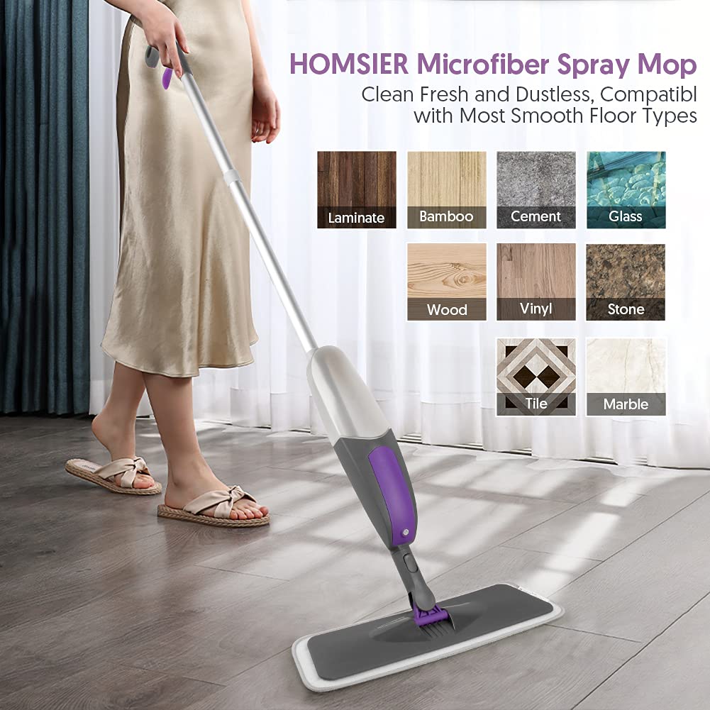 Spray Mop for Cleaning Floors - HOMSIER Microfibre Floor Mops Wet Dry Flat Mop with 550ML Refillable Bottle 3 Washable Pads Replacement, Dust Kitchen Mop for Wooden Laminate Tile Marble Hard Floors Mop-3pads