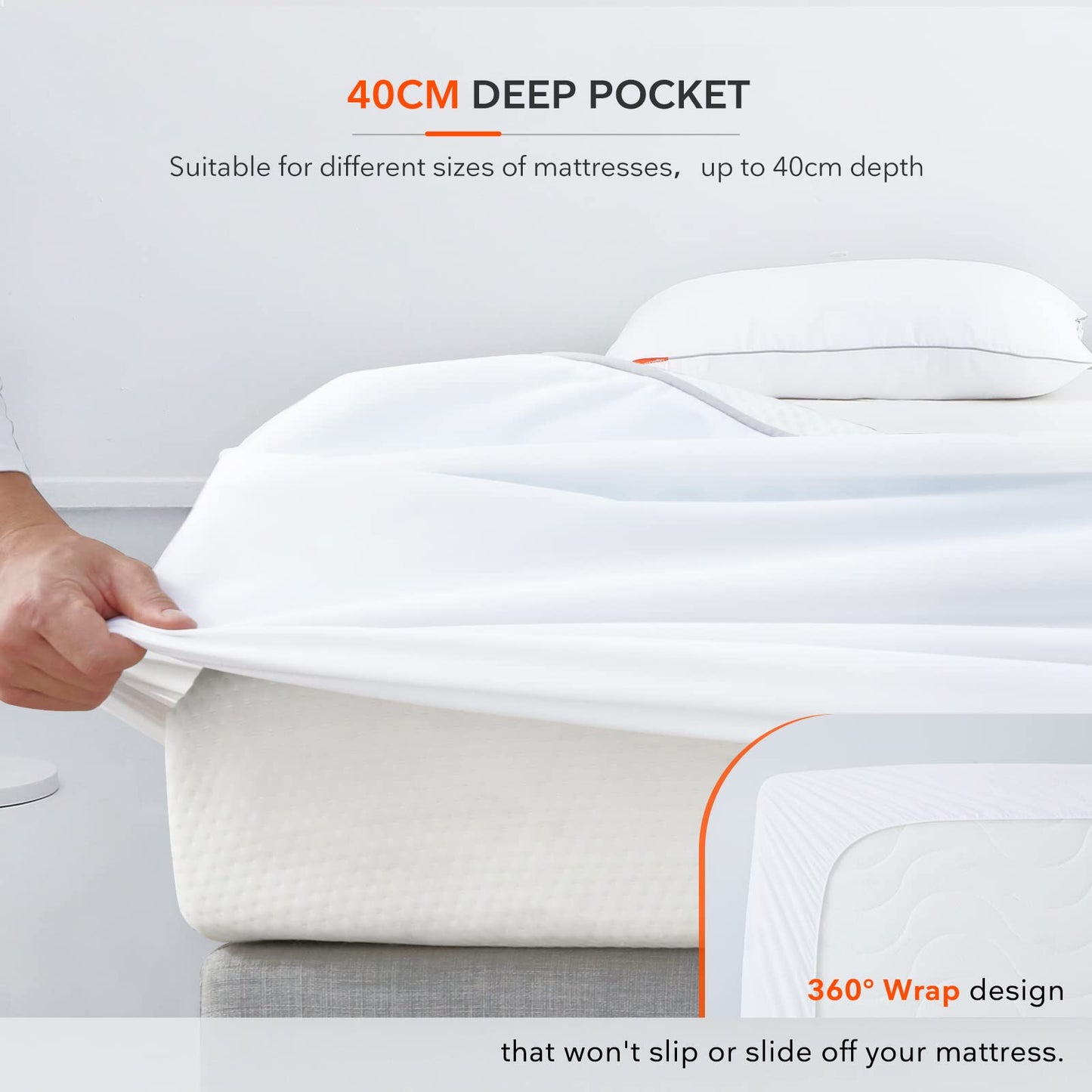 Sweetnight Mattress Protector Waterproof Mattress Protector Super King Bed Extra Deep 40cm Bamboo Mattress Cover,180 x 200 cm, White