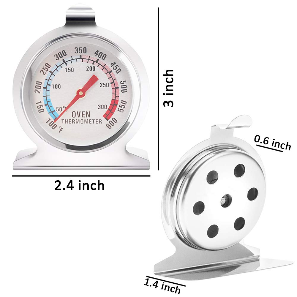 Anvin Oven Thermometers Large Dial Oven Grill Monitoring Cooking Thermometer with Dual-Scale 50-300°C/100-600°F for BBQ Baking, Hooks or Stands Alone Thermometers Durable Steel (Pack of 2)