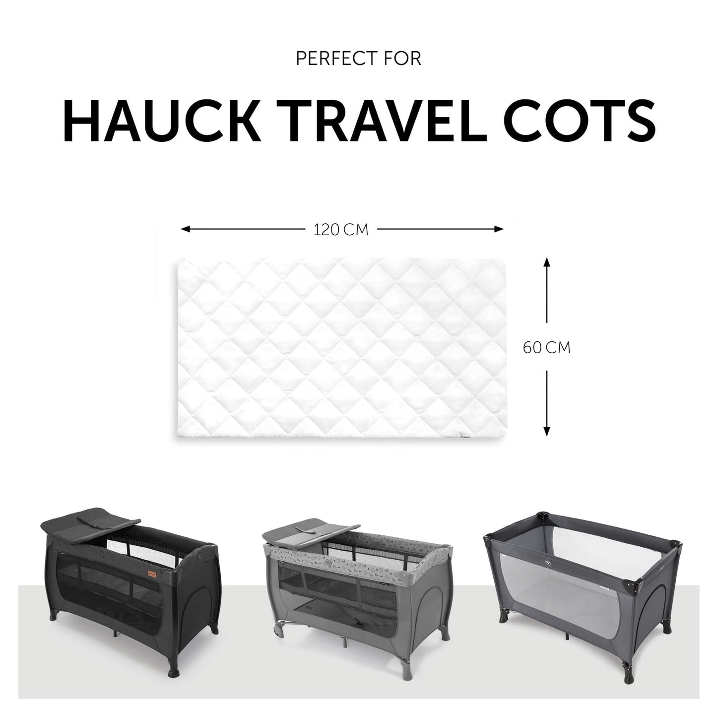 Hauck Bed Me Mattress Sheet & Protector, White - 120cm x 60cm Universal Fitting for Travel Cots and Beds, Soft Fitted Sheets, Machine Washable White Sheet