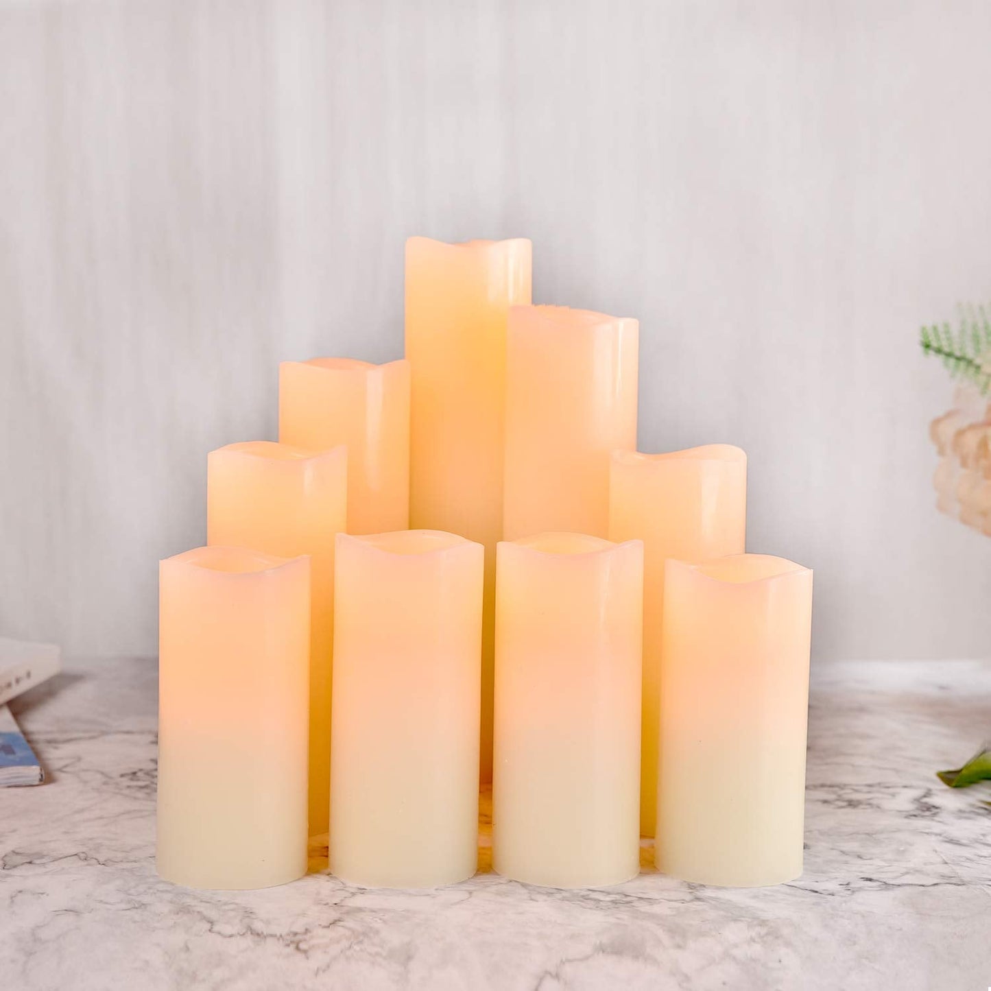 OSHINE LED Candles Flameless Candles (H 4" 5" 6" 7" 8" 9") Set of 9 Real Wax Pillar Flickering Battery Candles With10-key Remote Control Timer 300 Hours(Not Included Batteries) 9pack Led Candles(h 4"5" 6"7" 8"9")