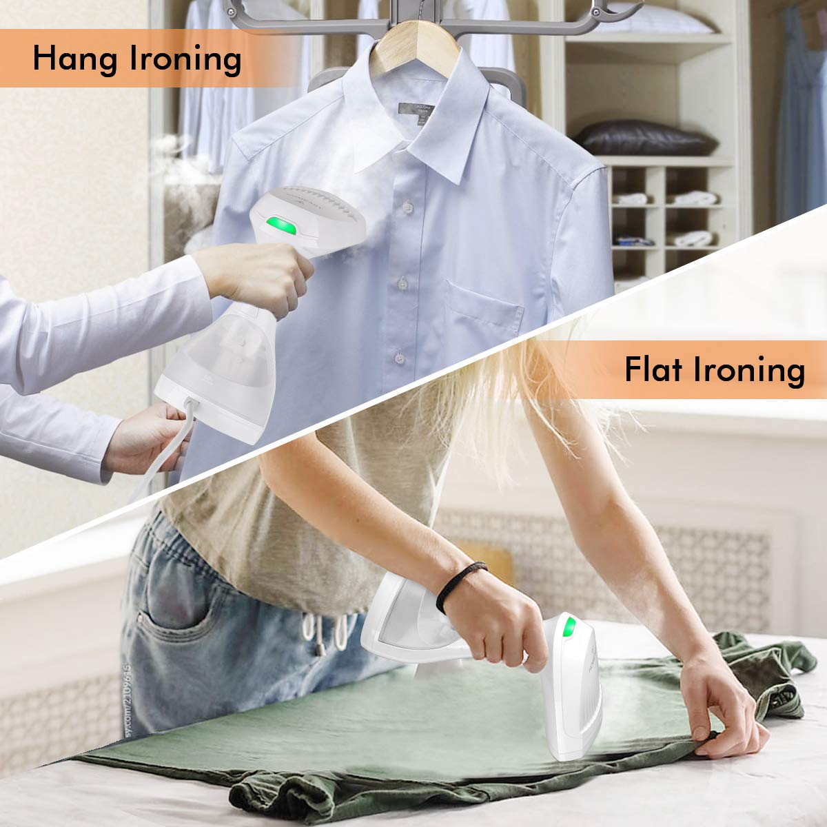 homeasy Clothes Steamer, 1500W Steam Iron Handheld Portable Garment Steamer for Home and Travel Clothing Steamer Wrinkle Remover 25s Fast Heat-up, 280ml White, Small (Updated Version)