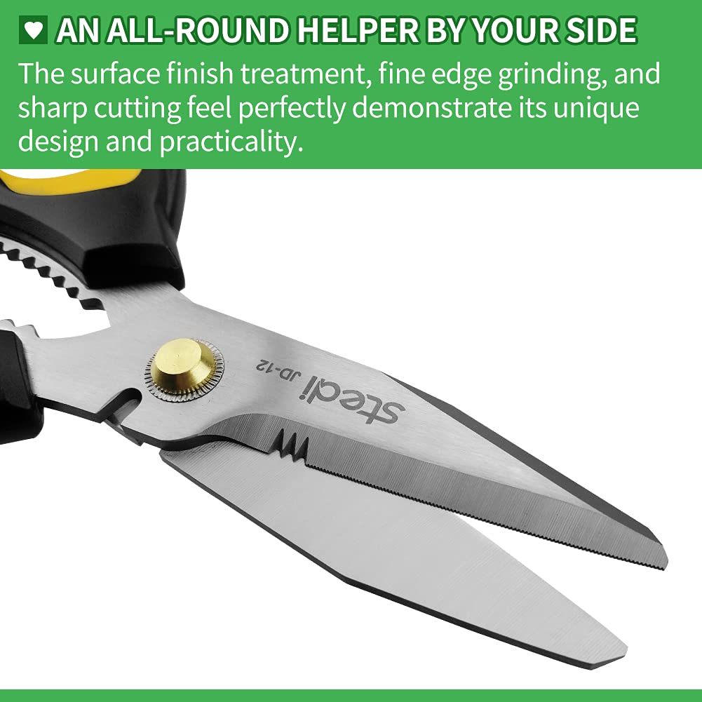 stedi 9-inch Professional Scissor Heavy Duty, Cardboard and Carpet Shears, Extremely Comfortable Soft Grip and Stainless Steel Precision Blades -Easy Cutting Thick Paper, Leather, Sewing Fabric JD-12（Straight-blade）