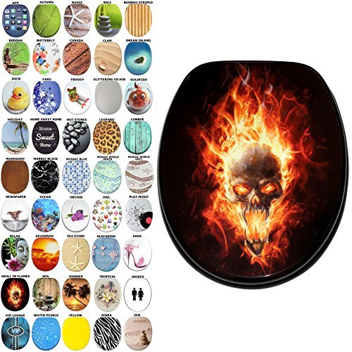 Sanilo Soft Close Toilet Seat, Wide Choice of New Toilet Seats, Stable Hinges, Easy to Mount (Skull in Flames) Skull in Flames