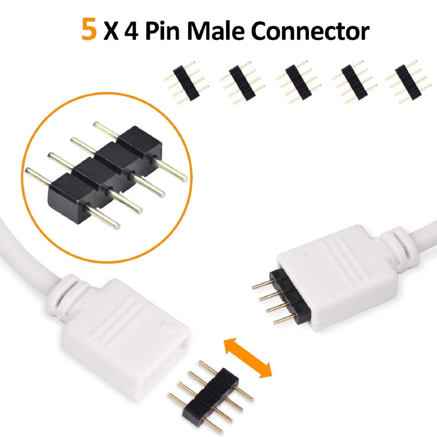 REDTRON LED Light Connector Kit, 10mm RGB LED Connector Includes 10x L Shape Connectors,2M LED Strip Light Extension Cable,4X Strip to Strip Jumpers,5X 4 Pin Male Connectors LT071,35Pcs Connectors Set