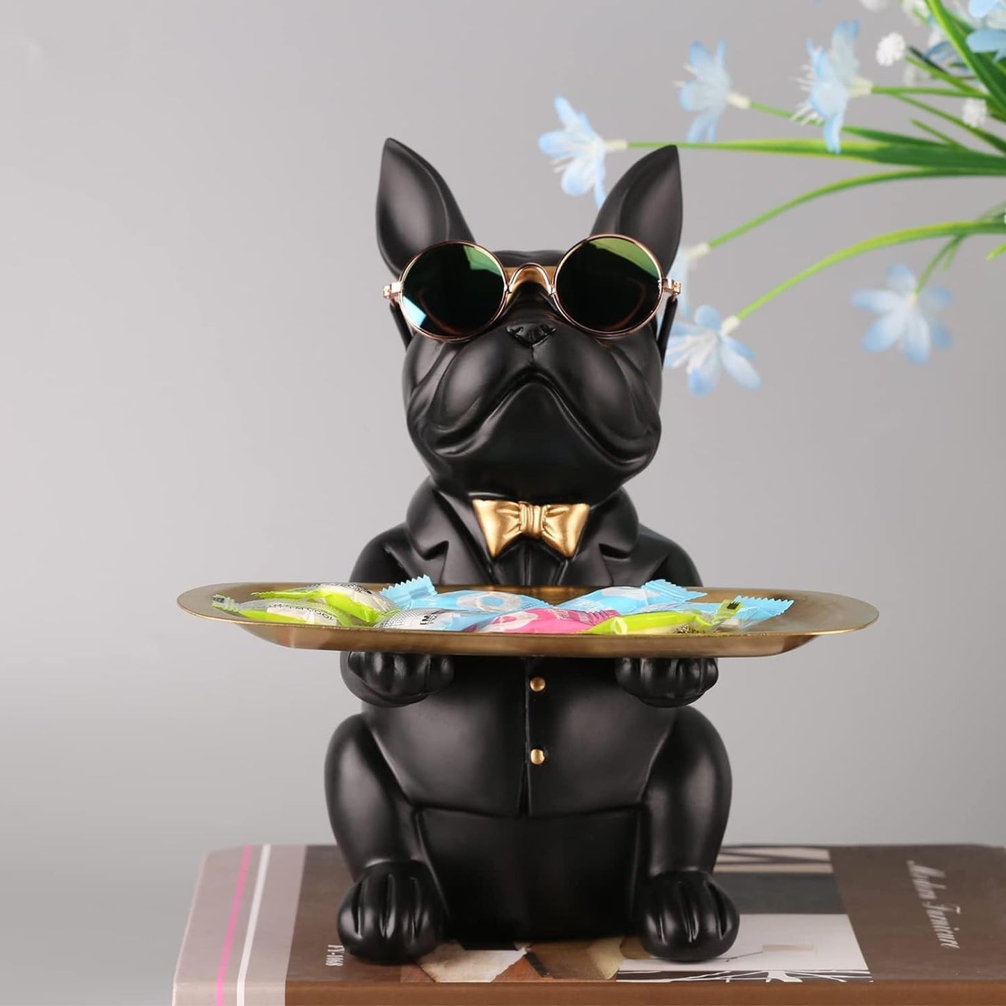 suruim Resin Bulldog Desk Storage Tray Statue Coin Piggy Bank Storage Animal Sculpture Table Decoration Multifunction Office Home Decor Coin Piggy Bank Storage (Black) Black