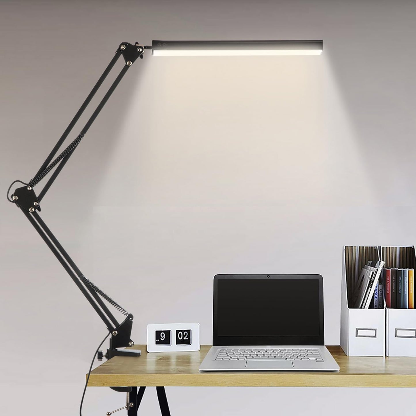 BIENSER LED Desk Lamp with Clamp, Swing Arm Desk Lamp, Eye-caring Dimmable Desk Light with 10 Brightness, 3 Lighting Modes, Adjustable Table Lamp for Study, Drawing, Office, Architect, Task, Workbench Swing Arm Black