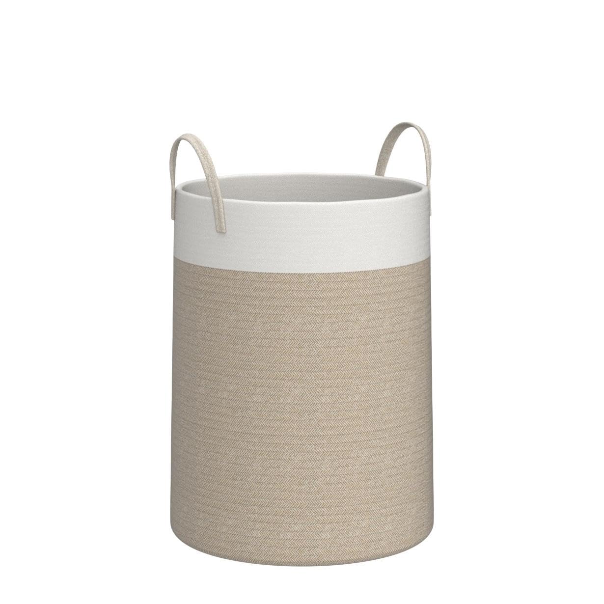 YOUDENOVA Cotton Rope Basket Large Blanket Basket Woven Storage Basket Toy Storage Organiser Nursery Decor Laundry Hamper with Handle 58L (38cm(D) x50cm(H), White & Brown) 38cm(D)x50cm(H) White & Brown 1