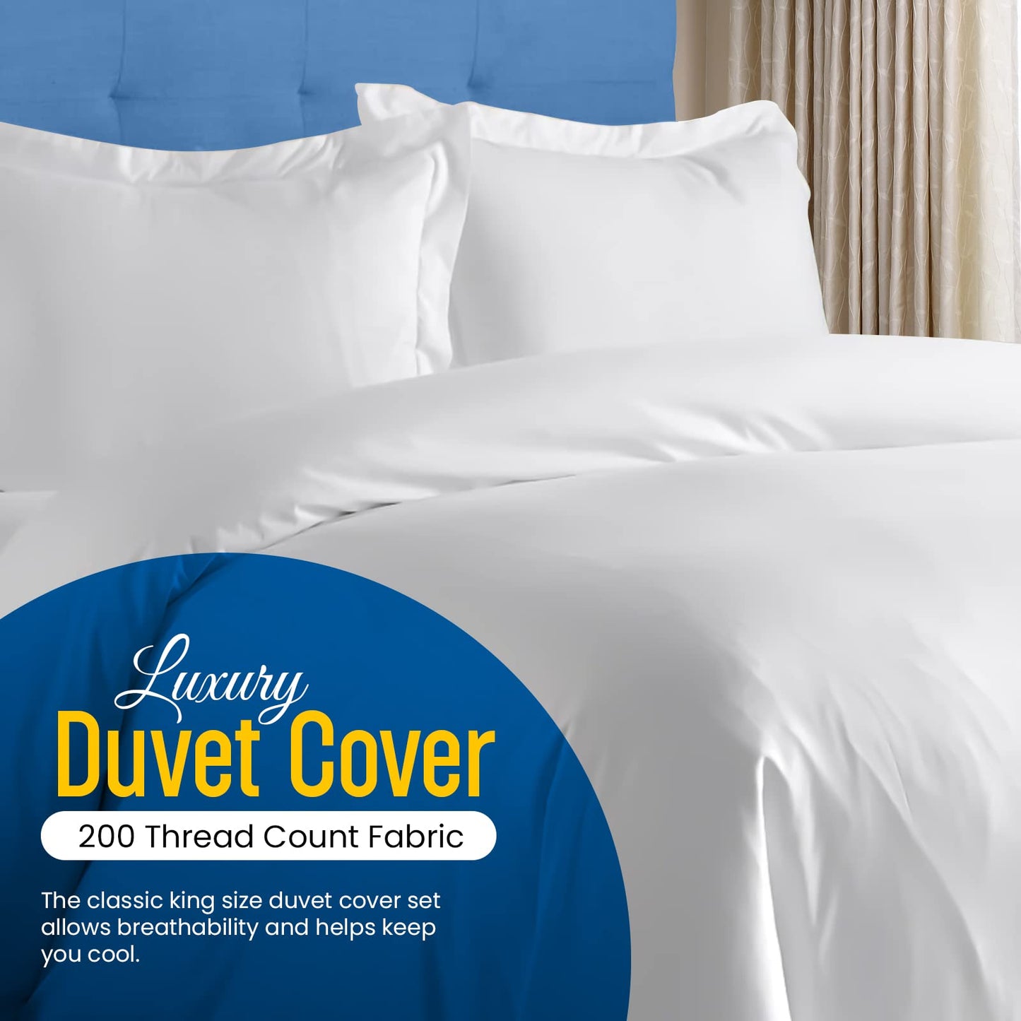 Sunshine Comforts Super king Duvet Set - 100% Soft Egyptian Cotton Quilt Superking Duvets set with Pillow Cases - Breathable & Anti Wrinkle 200 Thread Count Superking Duvet Cover Set (White) White