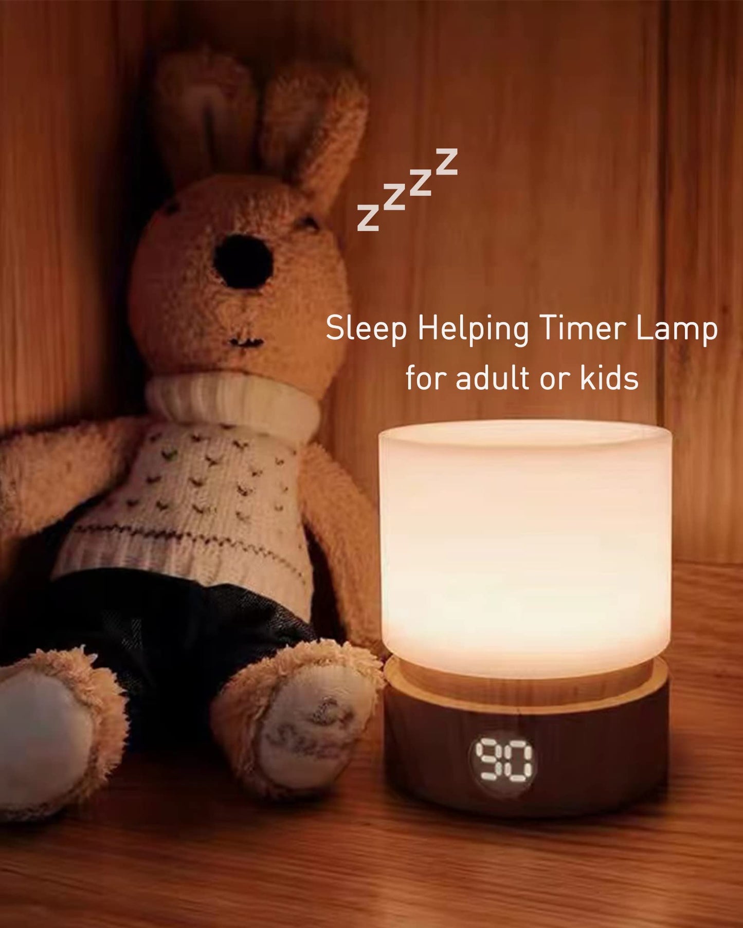 Smilodon Timer Night Light, Small LED Bedroom Lamp, Bedside Table Lamp, Night Light Kids, Baby Breastfeeding, Woodgrain, Dimmable, Battery Operated, Warm Mood Light Color Wood Grain Regular