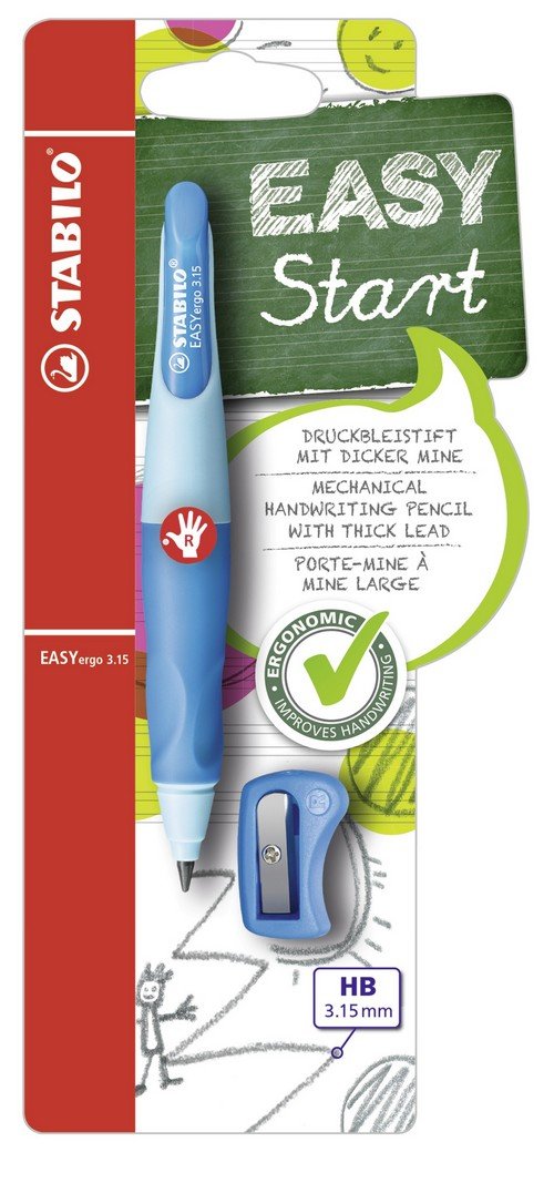 Ergonomic Mechanical Pencil - STABILO EASYergo 3.15 - Right-Handed - Pack of 1 - Light Blue/Dark Blue + Sharpener