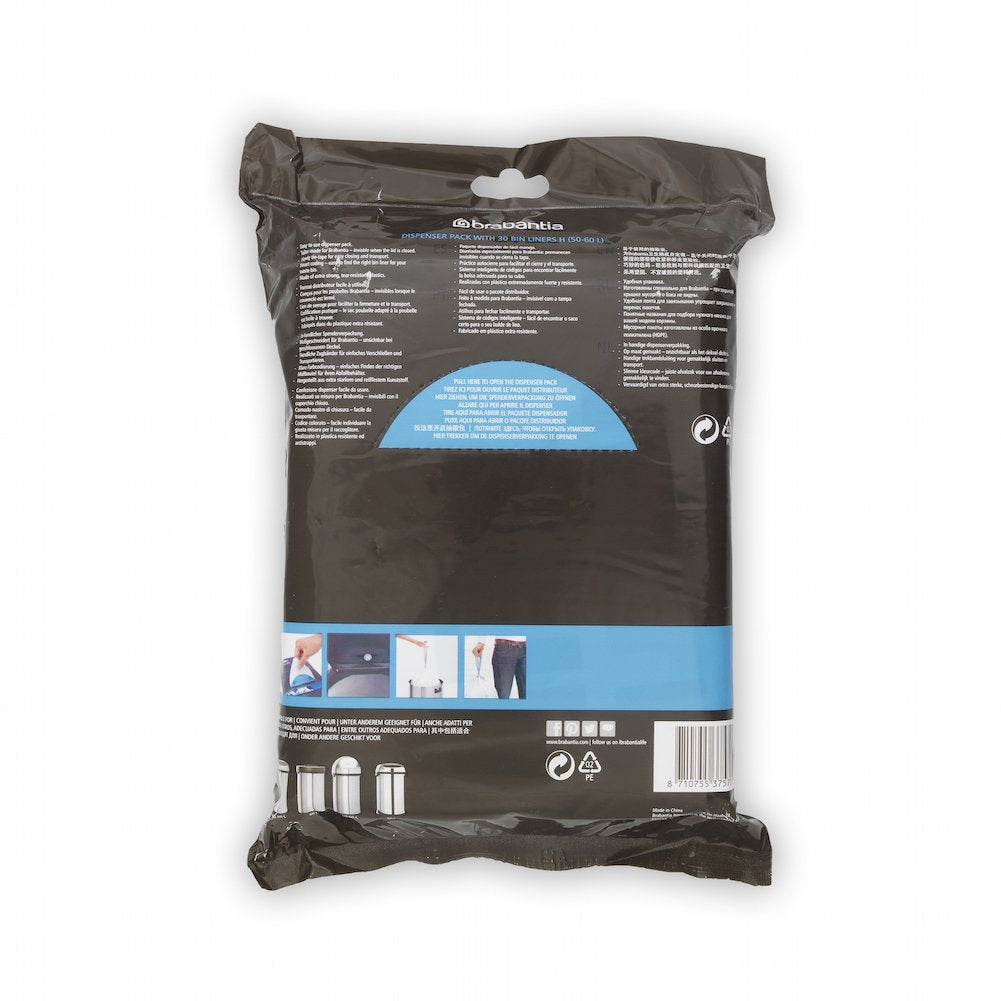 Brabantia PerfectFit Bin Liners, Size H, 50-60 L - 30 Bags Size H (50-60 Litre)